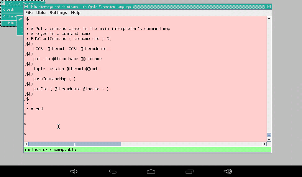 Ublu in a window under GnuRoot Debian on Android